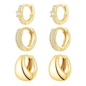 Trendy 14K Gold Plated Chunky Hoop Earrings Set - Lightweight Open Hoops Gift